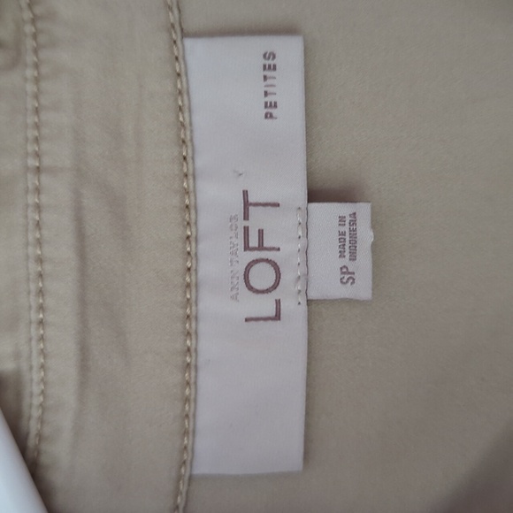 Ann Taylor Loft Khaki Safari Button Tab Sleeve Collared Dress SP Tan Pockets - Picture 2 of 16